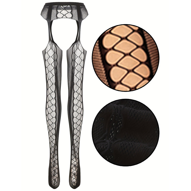 Jacquard Fishnet Pantyhose with Garter - Plus Size Tights