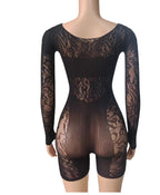 Mesh Bodycon Bodysuit - High Waist Long Sleeve Sleepwear