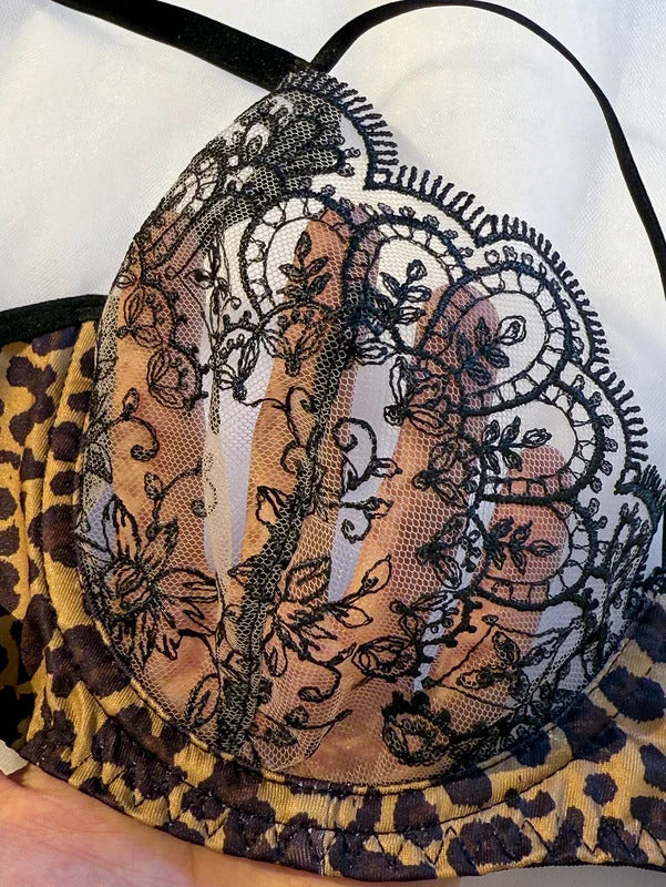 Wild Romance Leopard and Floral Set - Black Lace Lingerie