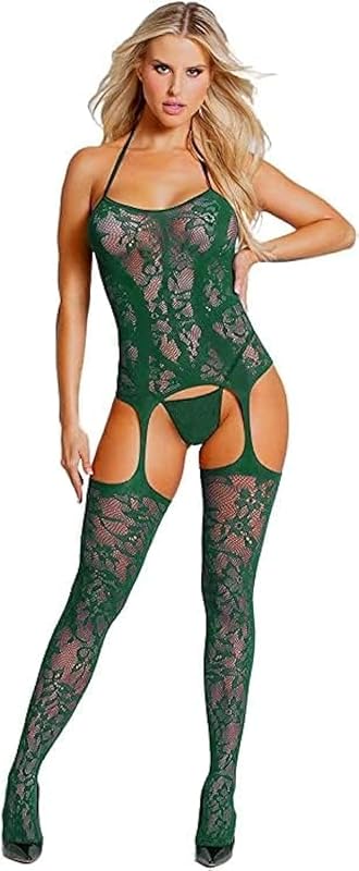 Fishnet Bodystocking with Attached Stockings - One Piece