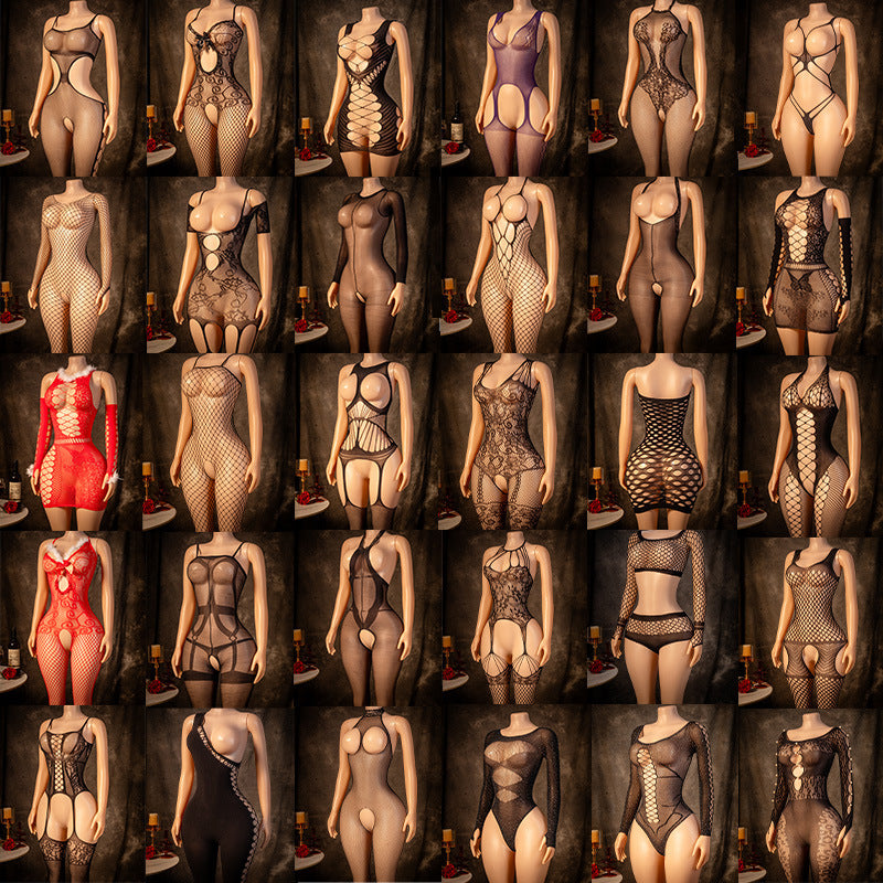 Lace Bodysuit Lingerie Set with Stockings - One Piece Sleepwear