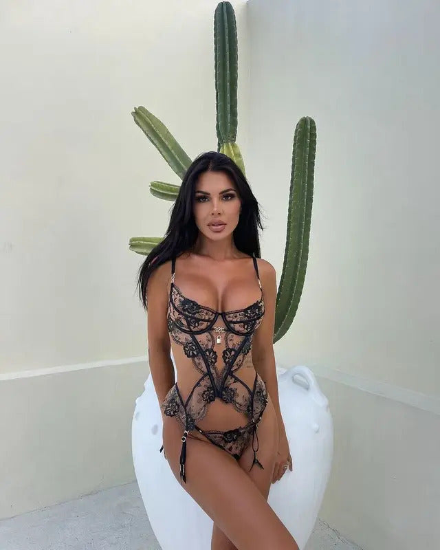 Ethereal Dreams Sheer Tulle Set - Delicate Lace Ensemble