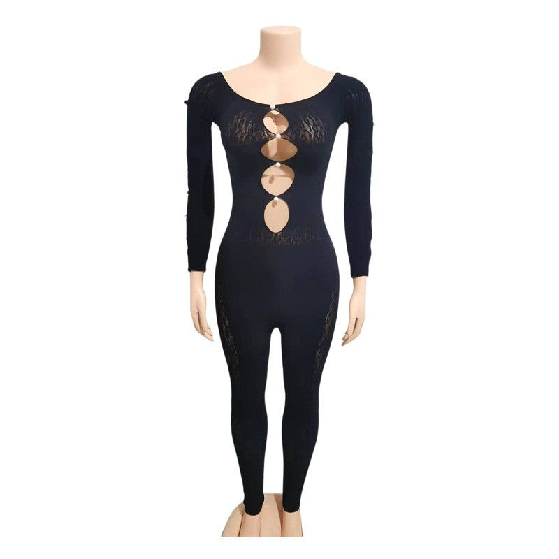 Plus Size Leopard Print Bodysuit - High Waist Slim Mesh Pajama Set