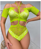 Halter Neck Mesh Dress - Two Piece Bodystocking Lingerie