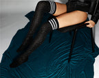 Rhinestone Over-the-Knee Socks - Three Stripe Long Tube Student Socks