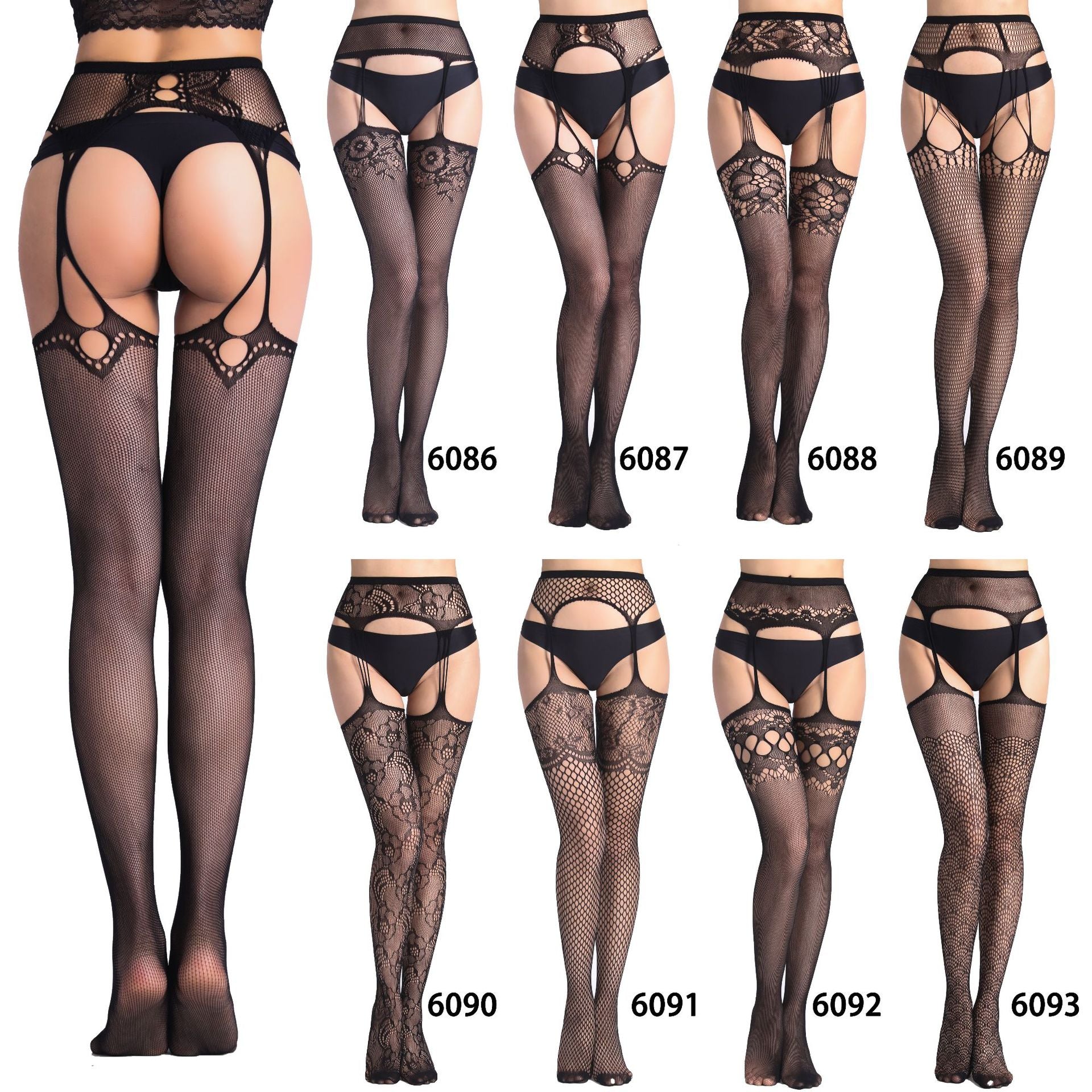 Jacquard Fishnet Pantyhose with Garter - Patterned Tights