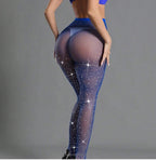 Rhinestone Fishnet Pantyhose - High Waist Slim Fit Plus Size