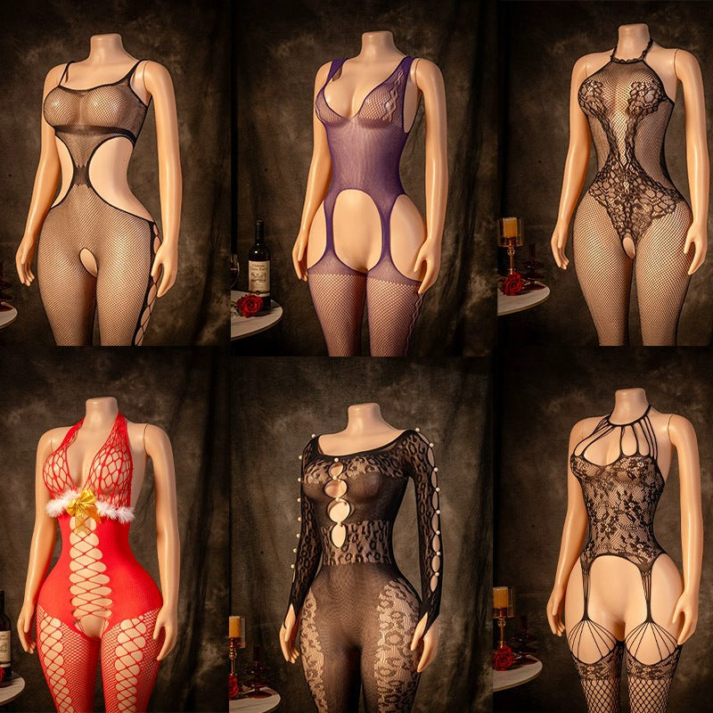 Christmas Mesh Nightdress Set - Holiday Sleepwear