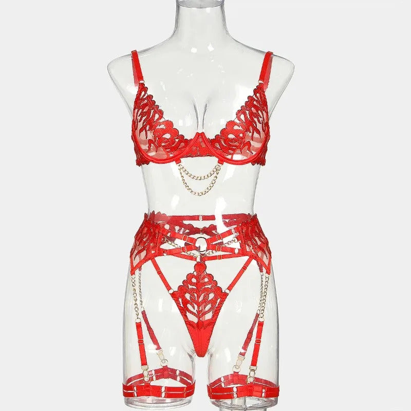 Chains of Desire 4-Piece Lingerie - Corset and Chain Set