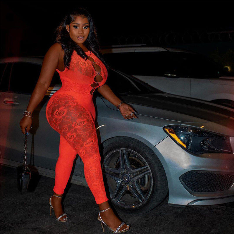 Intricate Jacquard Mesh Bodysuit - Hollow Out High Elastic Jumpsuit