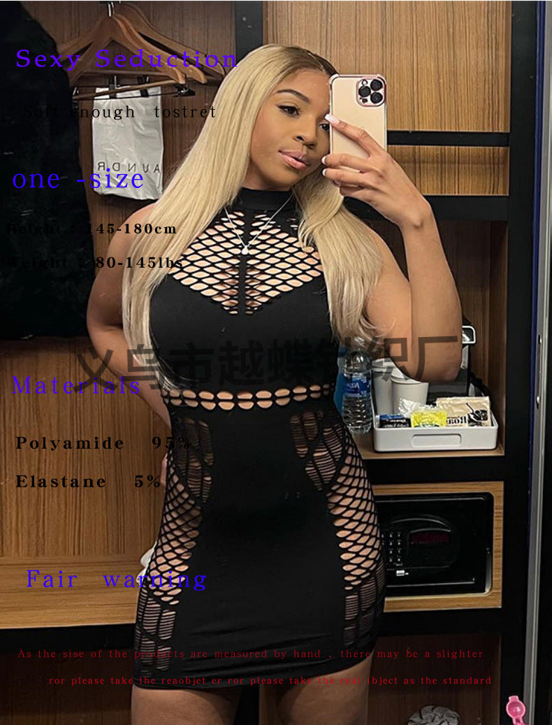 Fishnet Mesh Dress - Sleeveless Design