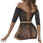 Rhinestone Mesh Bodycon Dress - Hollow Out Design