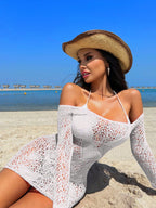 Off-Shoulder Mesh Bodysuit - Hollow Out Design