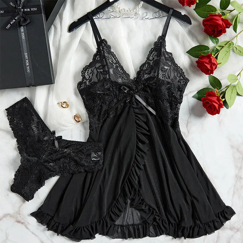 Curves Celebration Lace Nightgown - Plus Size Suspender Set