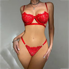 Daring Desire Half Cup Lace Set - Open Front Lingerie