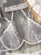 Goddess Embroidery Halter Set - 3 Piece Sheer Shapewear