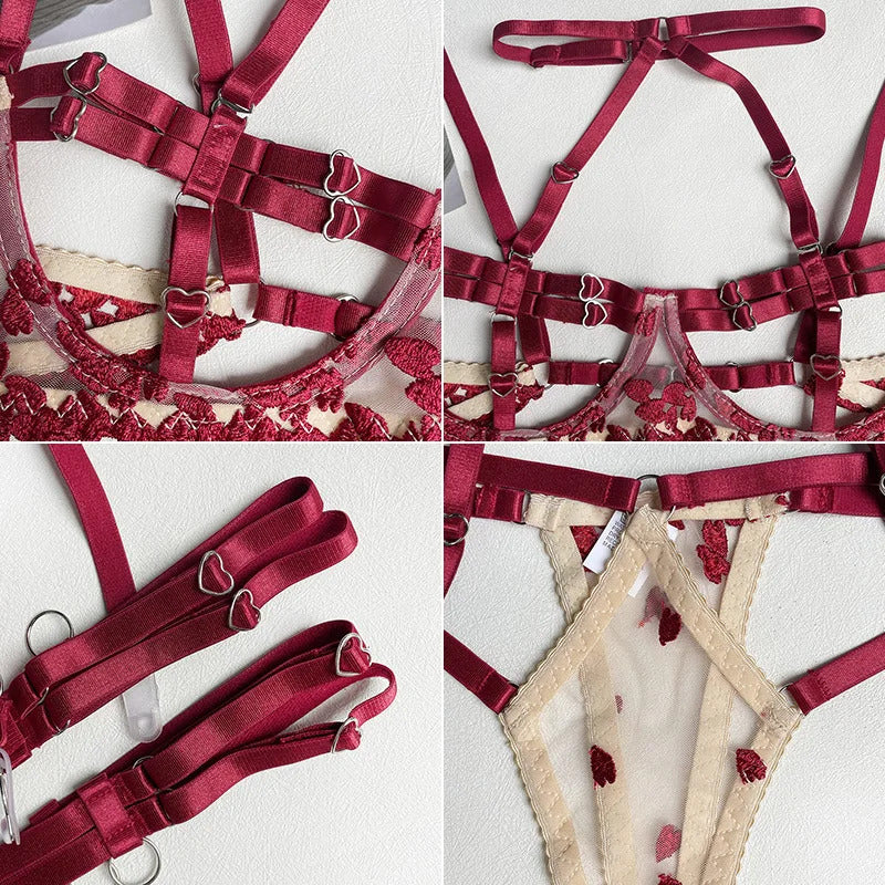 Romance in Straps Lace Lingerie - Elegant Bra and Panty Set