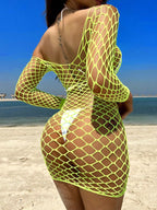 Jacquard Hollow Out Mesh Dress - One-Piece Nightwear