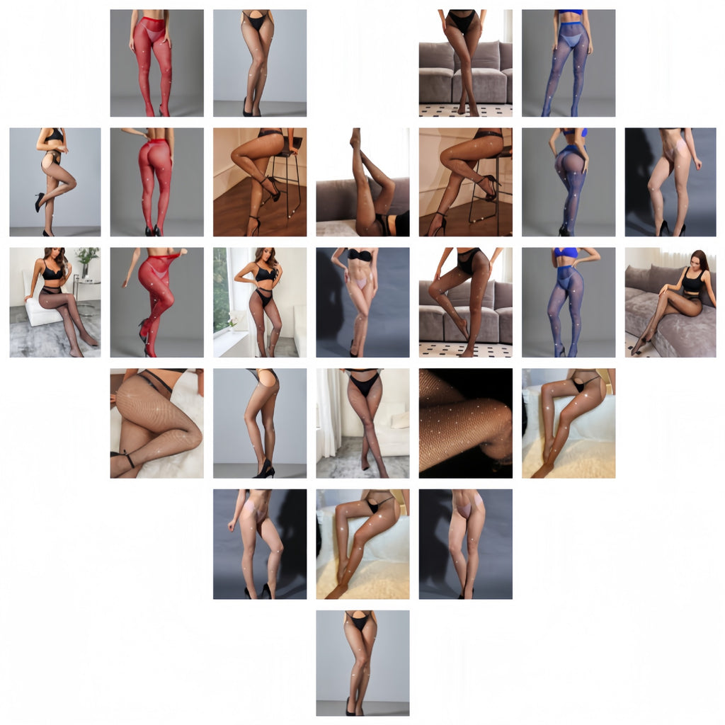 Rhinestone Fishnet Pantyhose - High Waist Slim Fit Plus Size