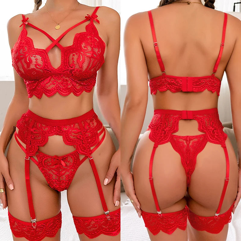 Timeless Elegance Lace Garter Set - 3 Piece Collection