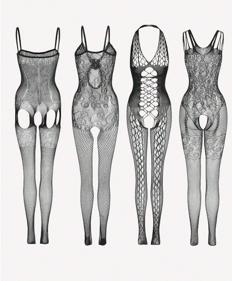 Tight-Fitting Bodysuit Pantyhose with Lace Garter Stockings Set