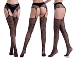 Jacquard Fishnet Pantyhose with Garter - Patterned Tights