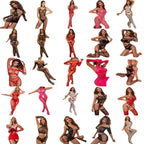 Plus Size Christmas Mesh Nightwear with Stockings - Holiday Set