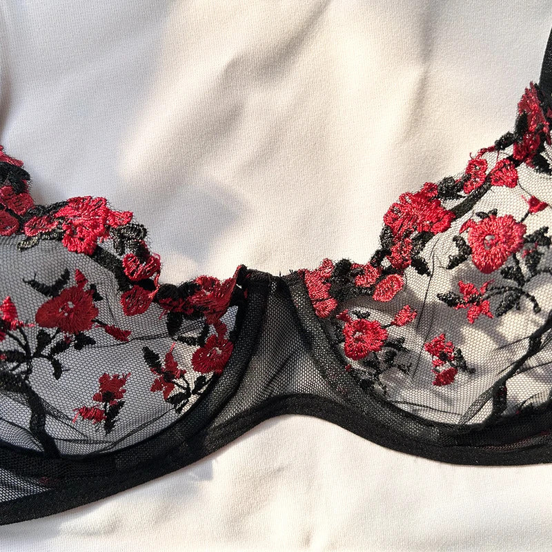 Enchanted Garden Embroidered Bra Set - Push Up Bralette
