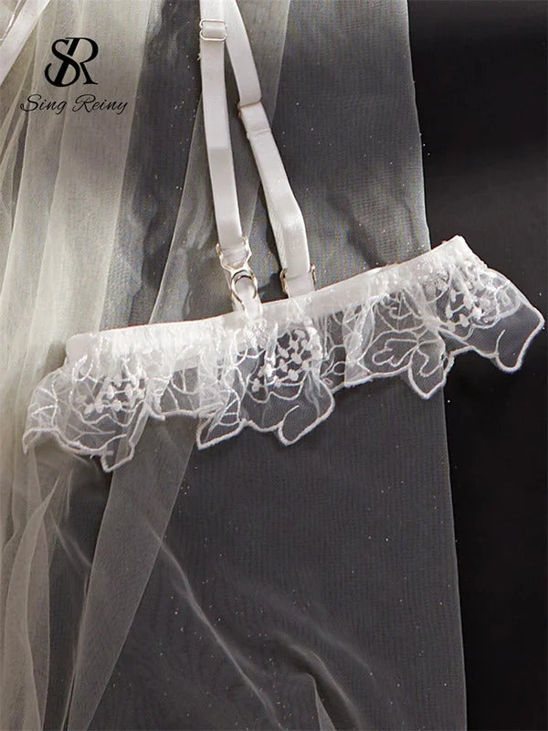 Goddess Embroidery Halter Set - 3 Piece Sheer Shapewear