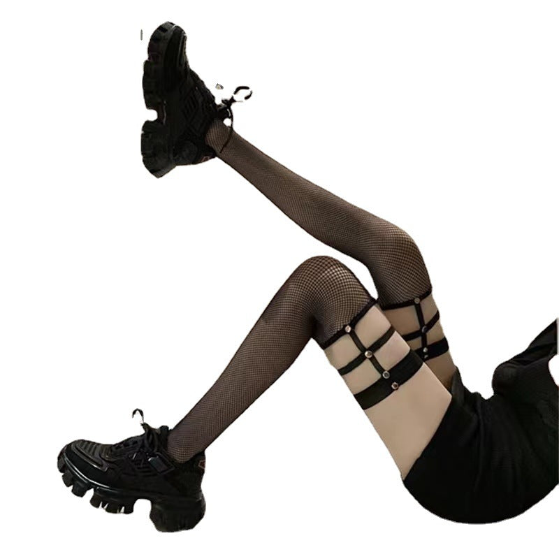 Over-Knee Hollow Fishnet Stockings - Long Tube with Straps