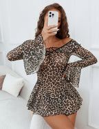 Romantic Ruffles Off-Shoulder Babydoll - Long Sleeve Nightgown