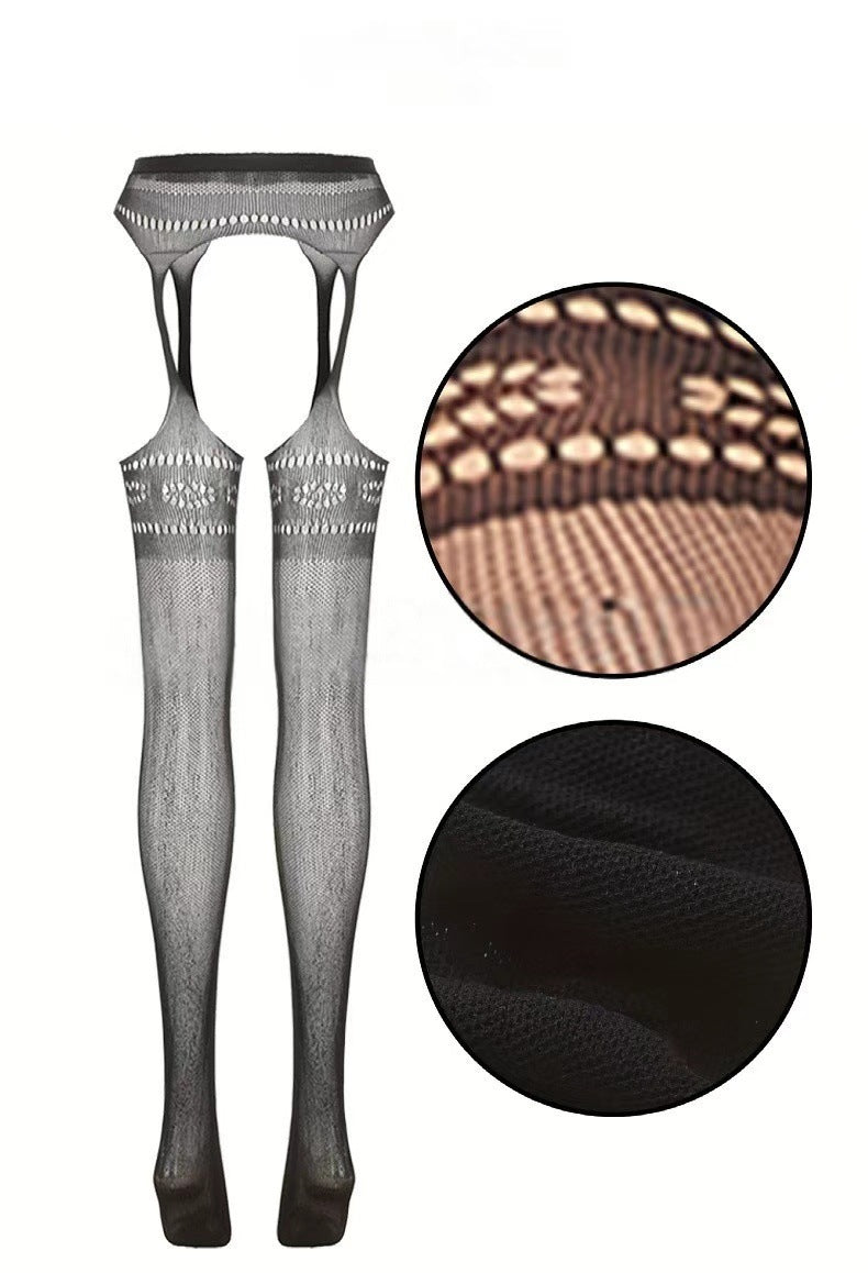 Jacquard Fishnet Pantyhose with Garter - Plus Size Tights