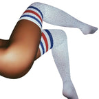 Rhinestone Over-the-Knee Socks - Three Stripe Long Tube Student Socks
