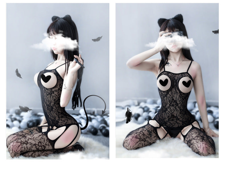 Elegant Allure Sheer Mesh Dress - One Piece with Stockings