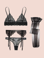 Summer Enchantment Lace Lingerie Set - 4 Piece Bra & Garter Collection