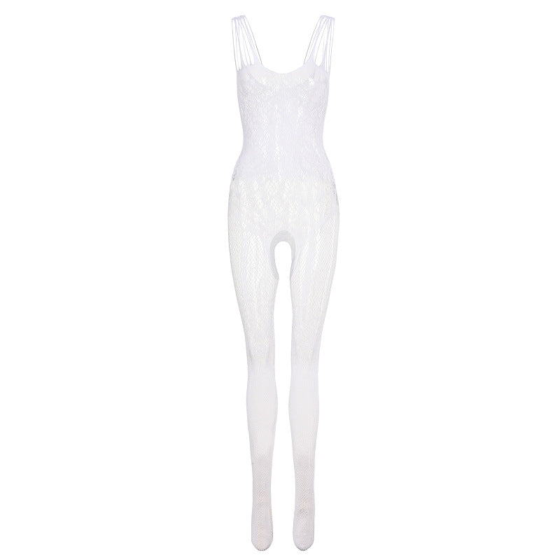 Hollow Out Fishnet Camisole Dress - One Piece Design