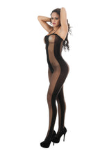 Mesh Camisole with Striped Jacquard Stockings - One-Piece Pajama Set