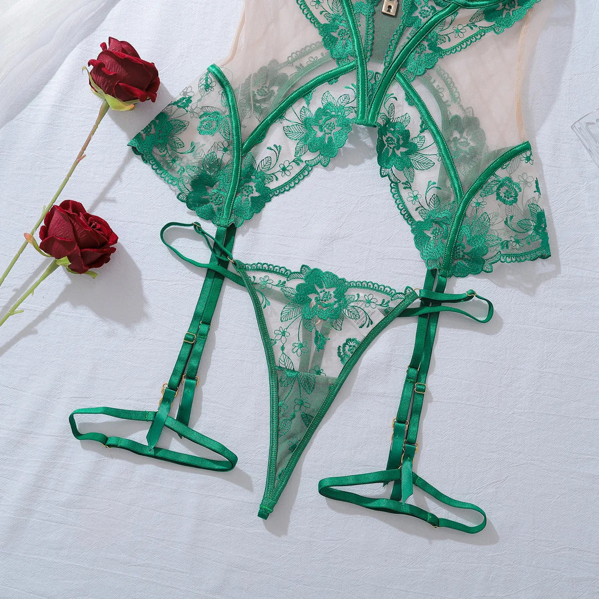 Ethereal Dreams Sheer Tulle Set - Delicate Lace Ensemble