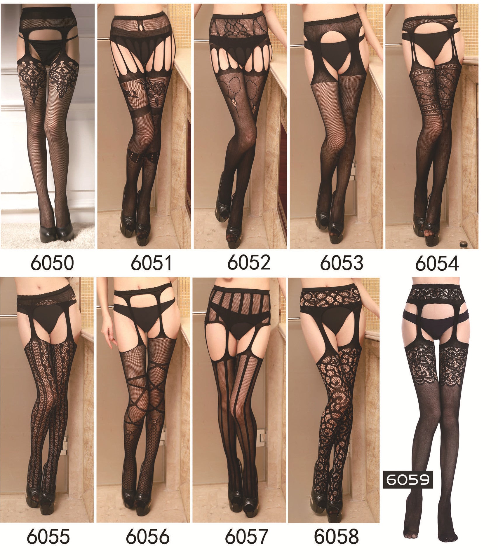Jacquard Fishnet Pantyhose with Garter - Patterned Tights