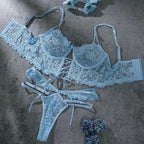 Noir Romance Floral Lace Set - Sheer Bra & Brief Collection