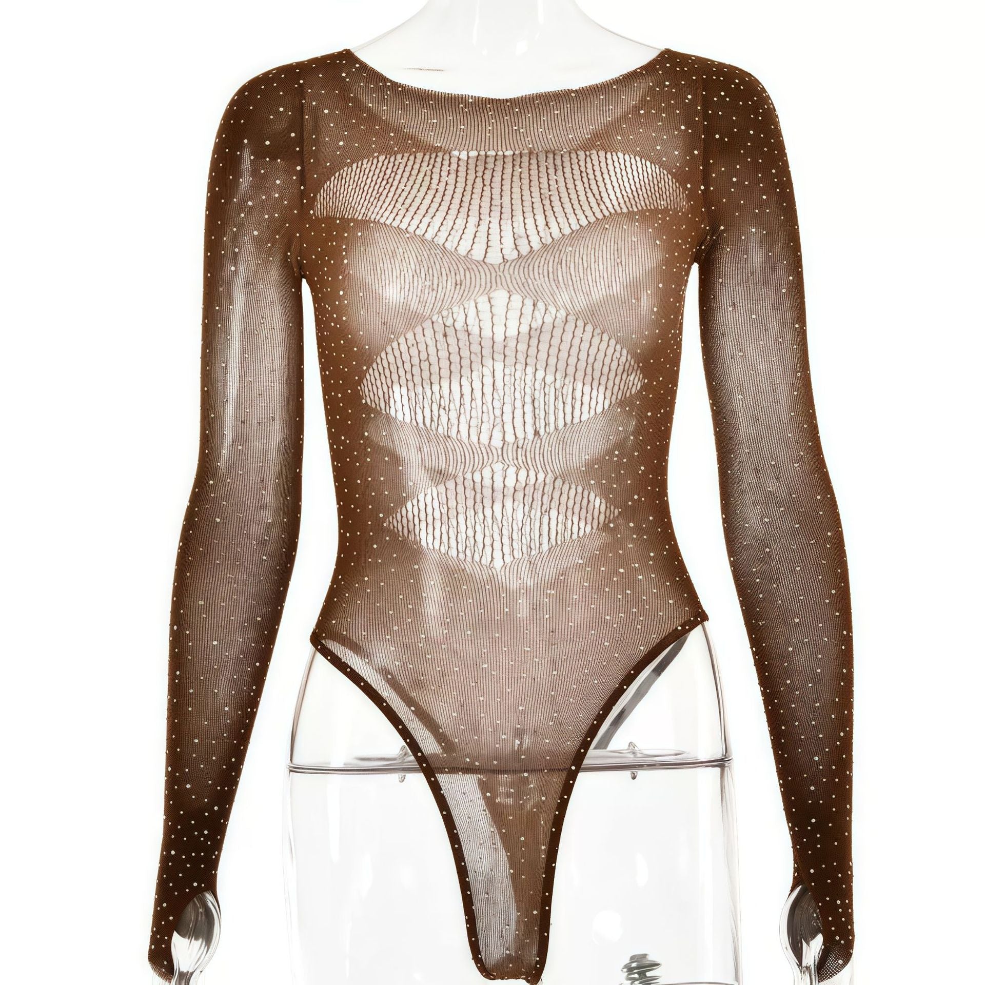 Rhinestone Mesh Set - Sheer Nightwear with Stockings