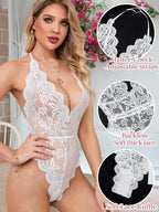 Bridal Bliss Deep V Bodysuit - Backless Lace Teddy