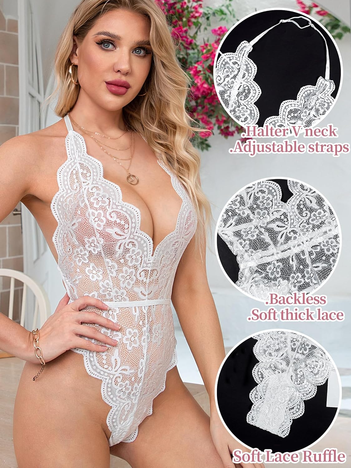 Bridal Bliss Deep V Bodysuit - Backless Lace Teddy