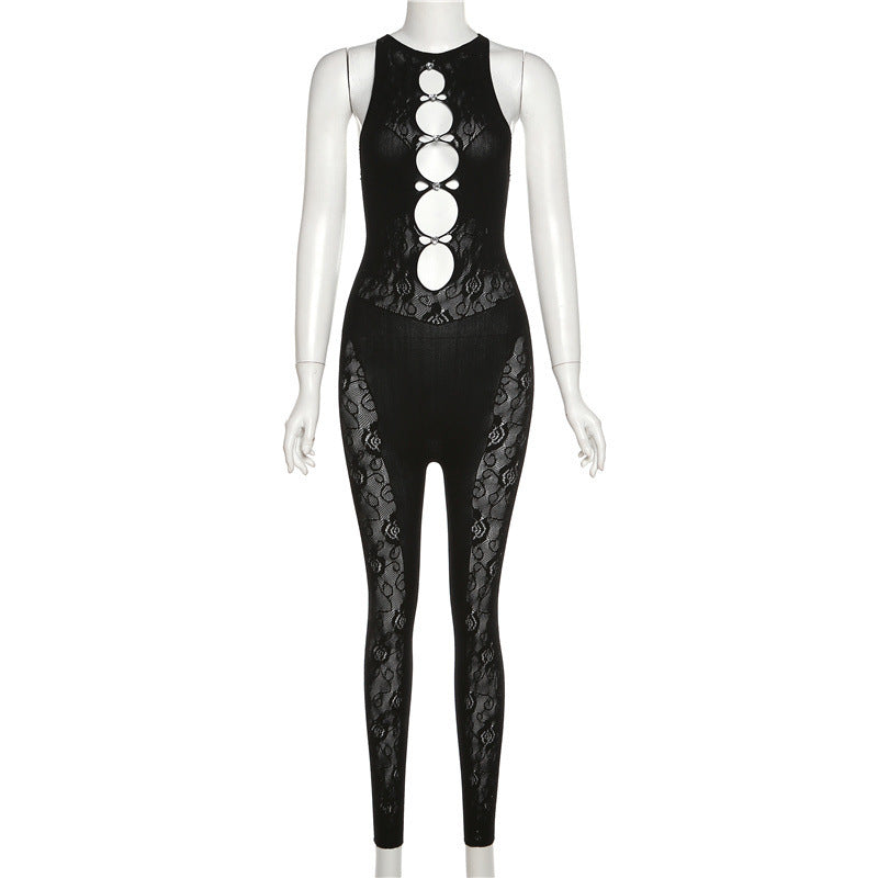 Intricate Jacquard Mesh Bodysuit - Hollow Out High Elastic Jumpsuit