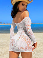 Off-Shoulder Mesh Bodysuit - Hollow Out Design