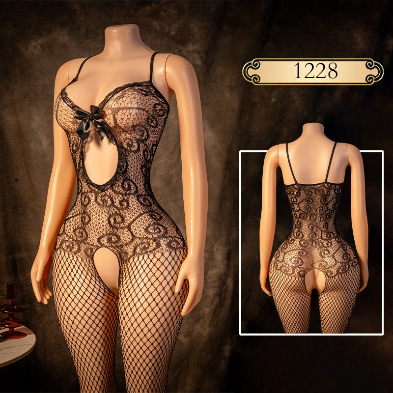 Lace Bodysuit Lingerie Set with Stockings - One Piece Sleepwear