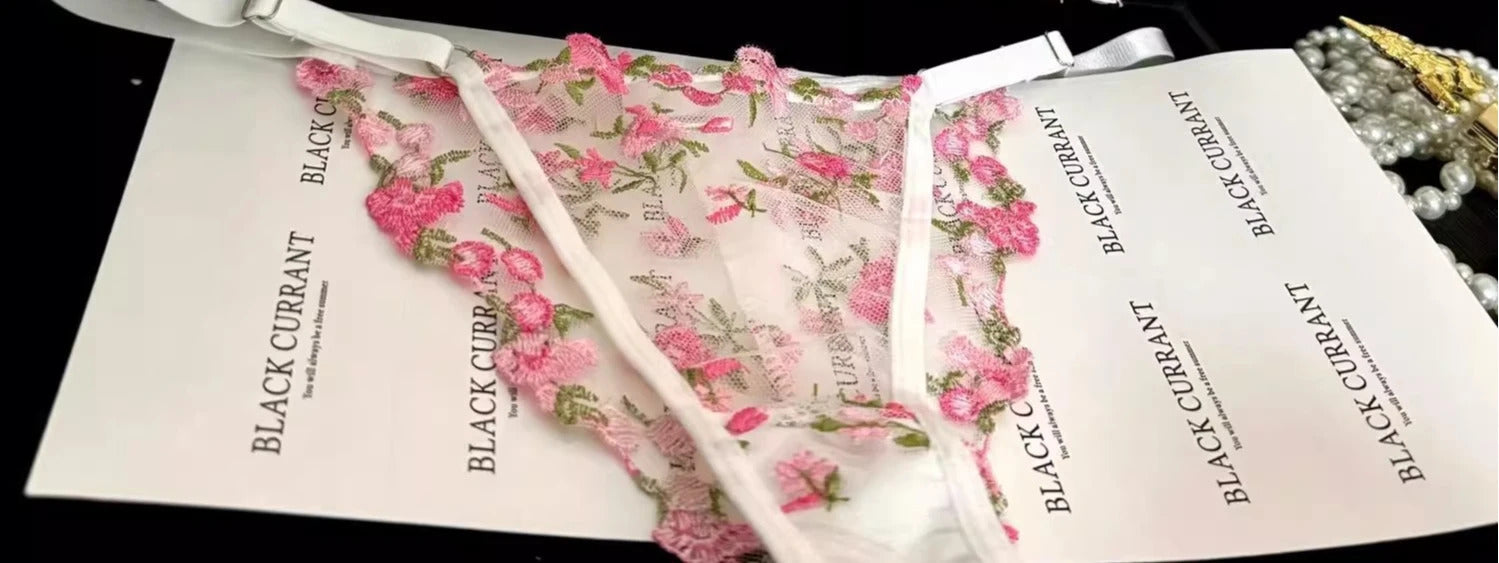 Parisian Nights Embroidered Lace Bralette - French Mesh Set