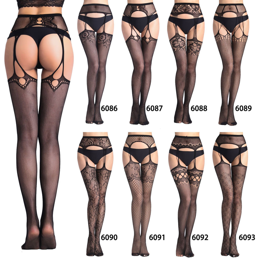Plus Size Hollow Out Garter Pantyhose - Jacquard Fishnet Design
