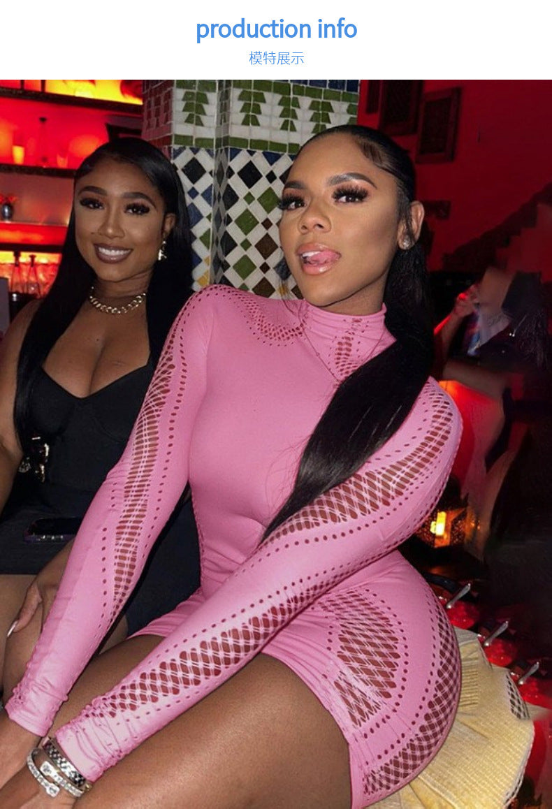 One-Piece Hollow Out Bodysuit - Short Style Half High Neck Long Sleeve