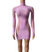 One-Piece Hollow Out Bodysuit - Short Style Half High Neck Long Sleeve